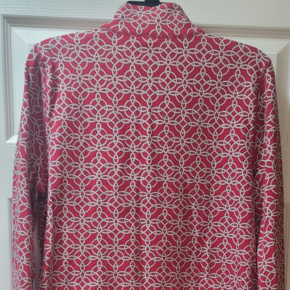 Talbots Hello Saturday Shirt Top Size L Red Circles 1/4 Zip Long Sleeve Pockets - Picture 7 of 8